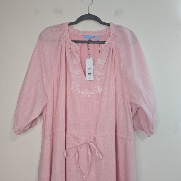 Draper James pink the tie waist midi dress Summer Prarie Romantic Boho Peasant - Picture 6 of 14